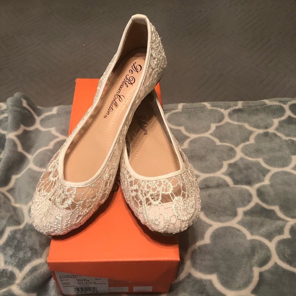 NWT - White Crocheted Wedding Flats Size 7